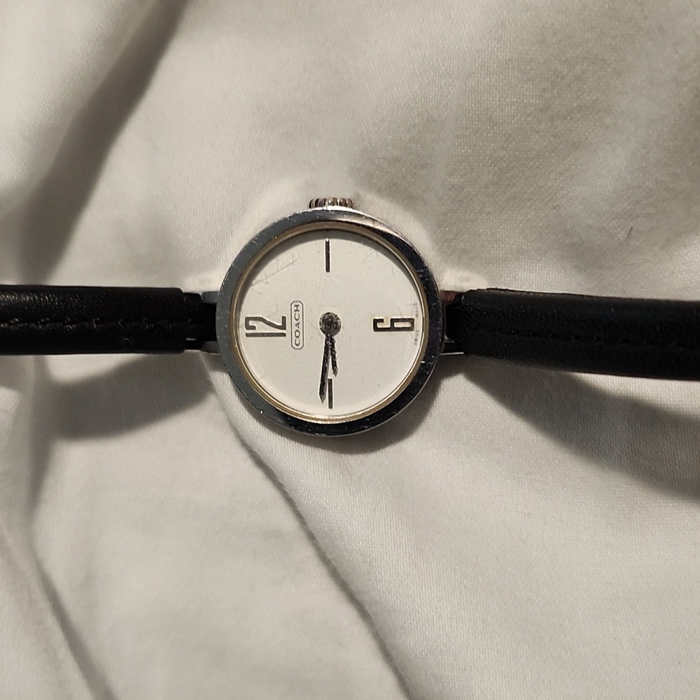 Coach black leather watch